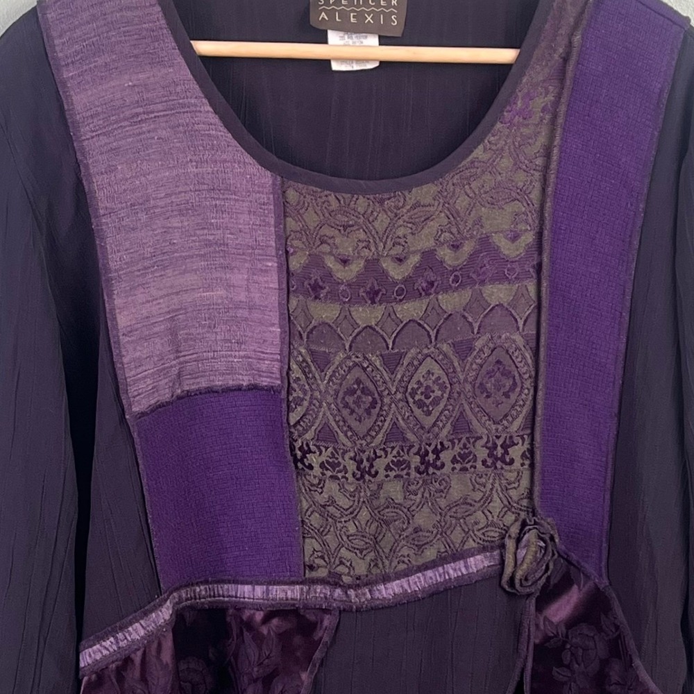 VTG Spencer Alexis 2 Piece Purple Patchwork Lagenlook Hippie Boho Dress XL (16) - Picture 3 of 14